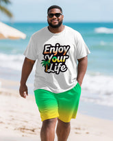 Men's Plus Size Hawaiian Coconut Tree Letter Print Round Neck Short Sleeve T-Shirt Shorts Suit